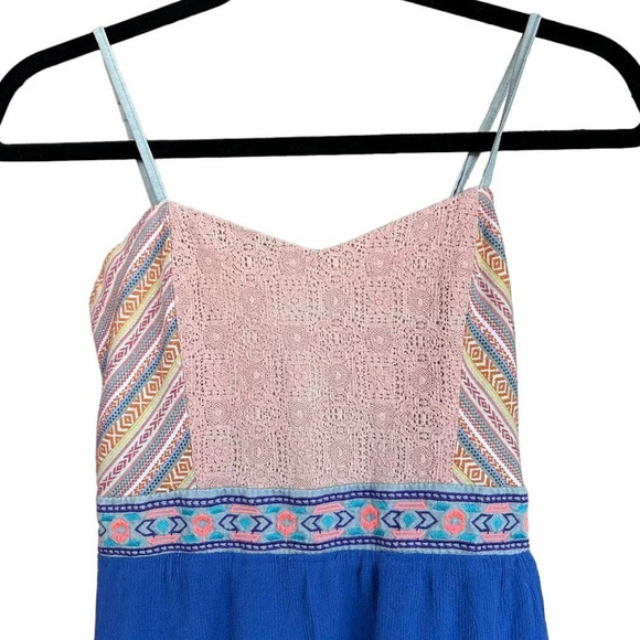 Flying Tomato Boho Mini Dress Crocheted Bust & Ruched Back Size Small - Picture 2 of 6